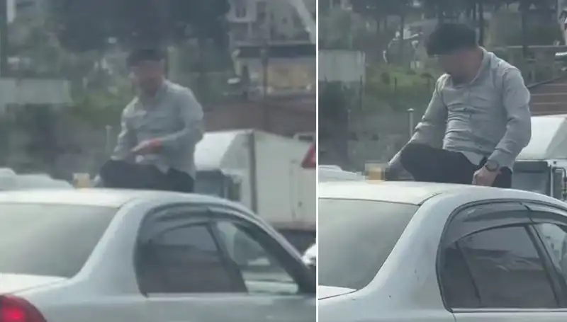 Trafikte Pes Dedirten Anlar: Otomobil Üzerinde Şov Yapan Gençler